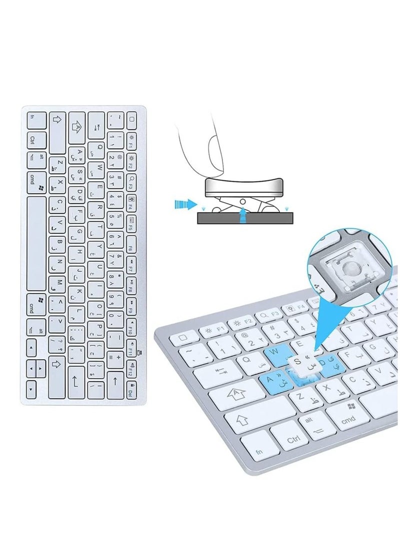 NTECH Arabic English Wireless Portable Bluetooth Keyboard Compatible For iPad Pro Air Mini iOS Android Tablet And i.Phone etc White - Image 4
