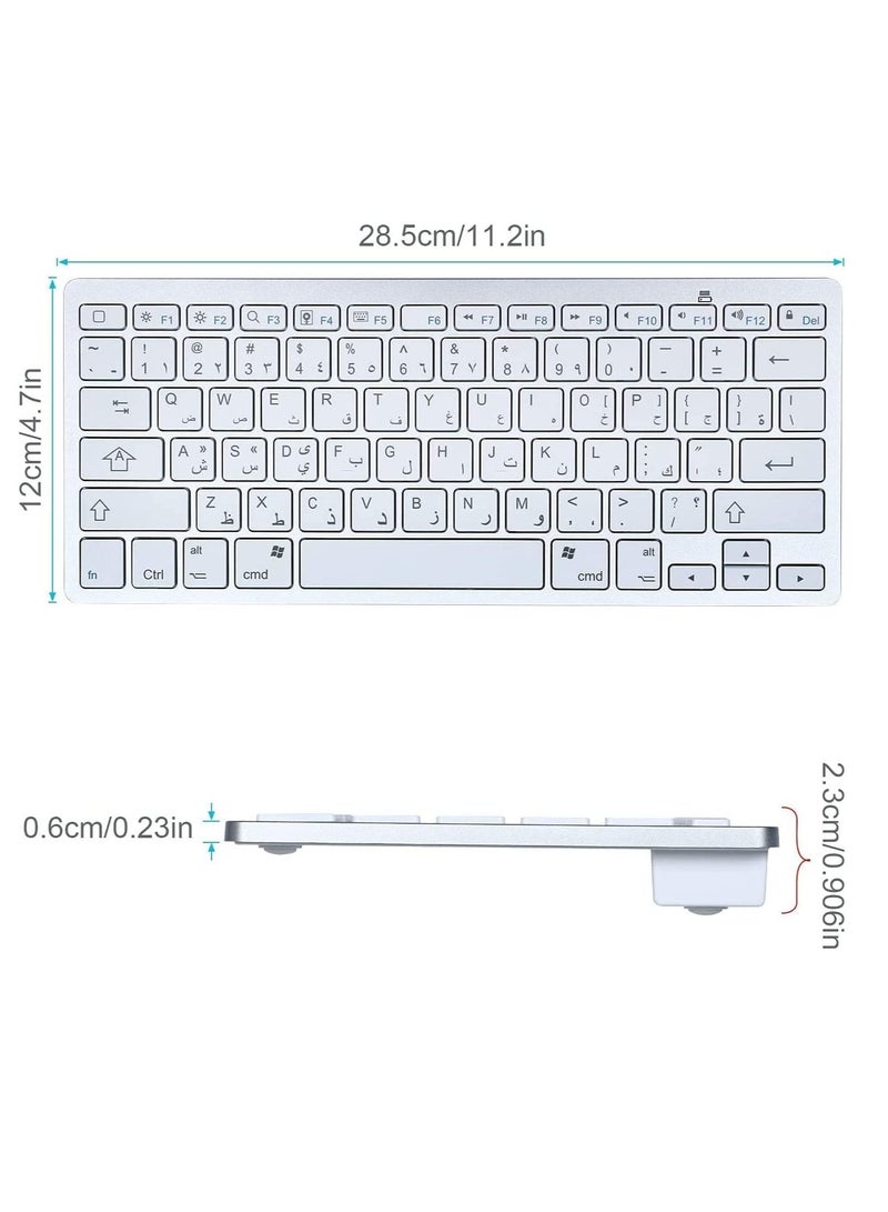 NTECH Arabic English Wireless Portable Bluetooth Keyboard Compatible For iPad Pro Air Mini iOS Android Tablet And i.Phone etc White - Image 3