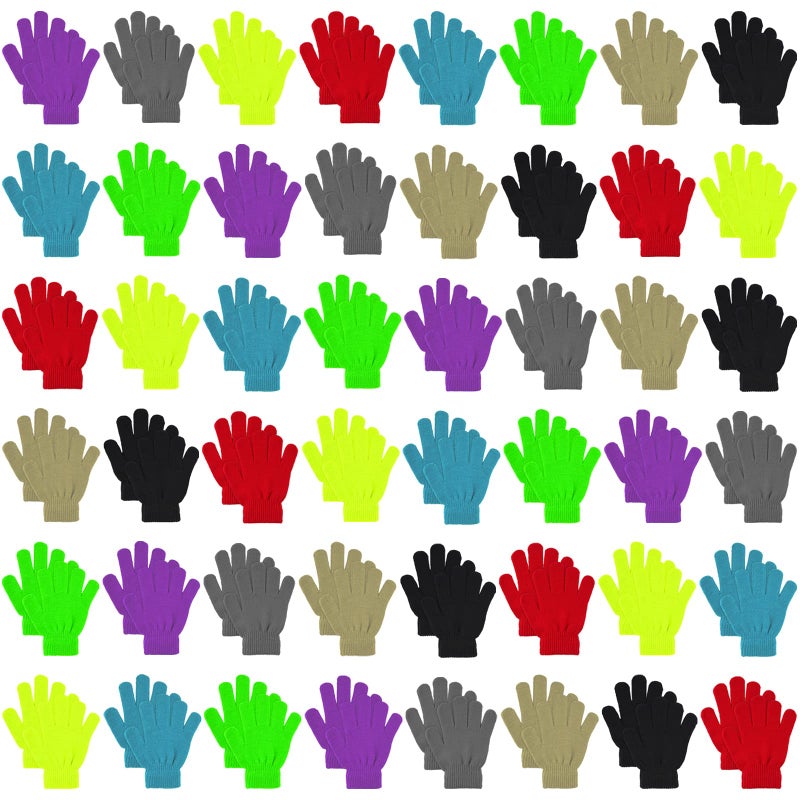 LYDTICK 48 Pairs Kids Winter Magic Gloves Bulk For Boys Girls, Wholesale Warm Strecty Knit Gloves, Multicolor - Image 1
