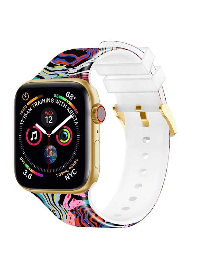 Replacement Strap Square Buckle Color Printing Watch Band For Apple Watch Series 9&8&7 41mm / SE 3&SE 2&6&SE&5&4 40mm / 3&2&1 38mm Zebra