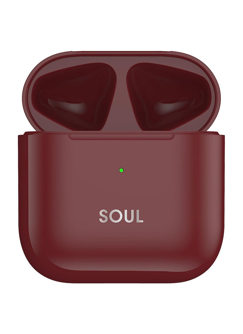 Xcell Soul11 True Wireless Earbuds with Lightning Charging | Clear Sound Deep Bass, Auto-Connectivity | 5Hr Talk/Playtime + 100Hr Standby | iOS/Android Compatible Splash-Proof TWS – Maroon