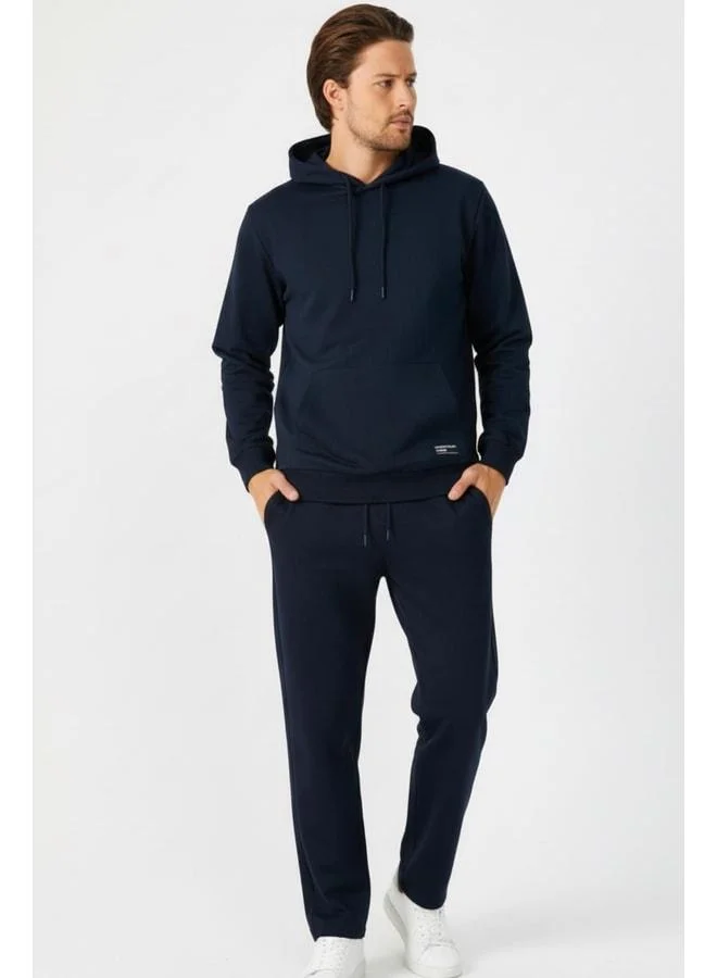 mmetalic Navy Regular Fit Hooded Sweatshirt with Pockets and Straight-Leg Men’s Tracksuit