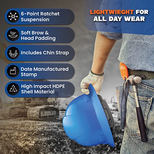 Acerpal Updated Full Brim Hard Hat, Blue, Padded, OSHA Construction Safety Approved Hardhats, Hard Hats for Men, Cascos De Construccion Helmet. - Image 3
