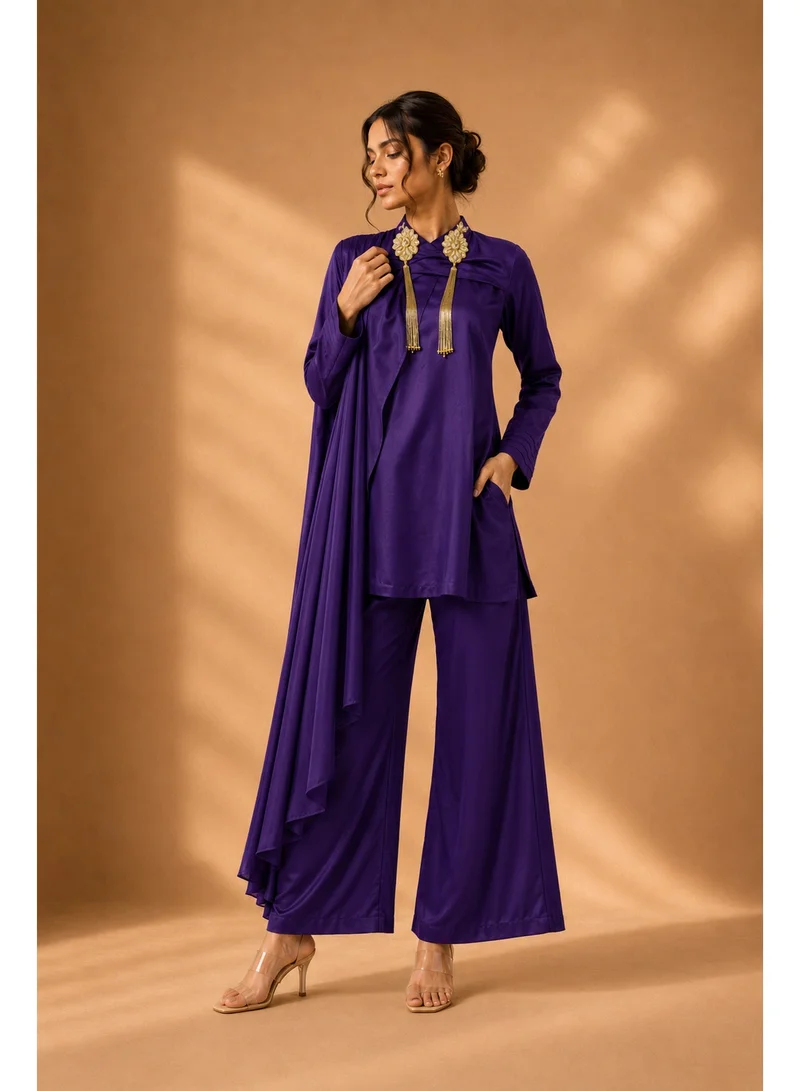 Lehar Velvet Plum Draped Satin Set