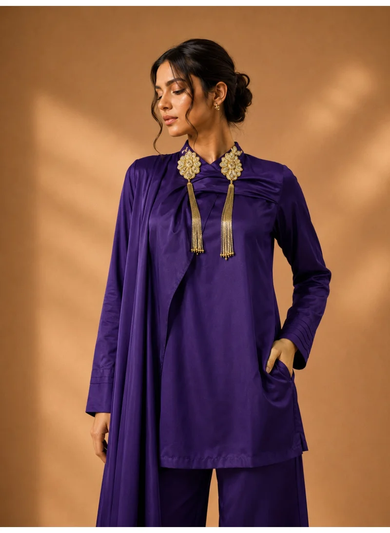 Lehar Velvet Plum Draped Satin Set