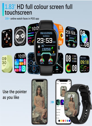PEJE Smart Watch for Men - 1.83" Display, Prayer Alerts & Arabic Support, Bluetooth Calls, IP68 Waterproof, SpO2/HR/Sleep Monitor, 123+ Sports Modes, 7-Day Battery, iOS/Android Compatible  (Black) - view 3