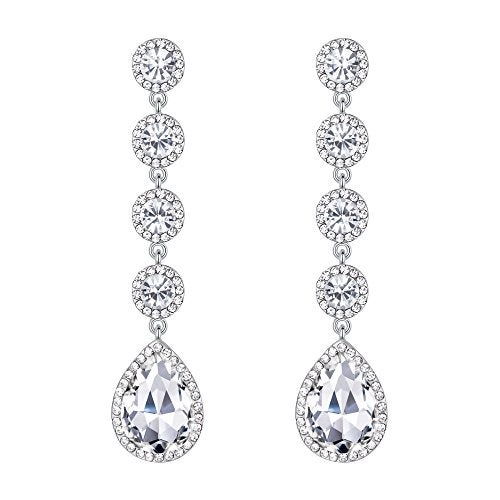 BriLove Wedding Bridal Dangle Earrings for Women Elegant Crystal Teardrop Chandelier Jewelry for Party Prom Accessories Clear Silver-Tone - Image 1