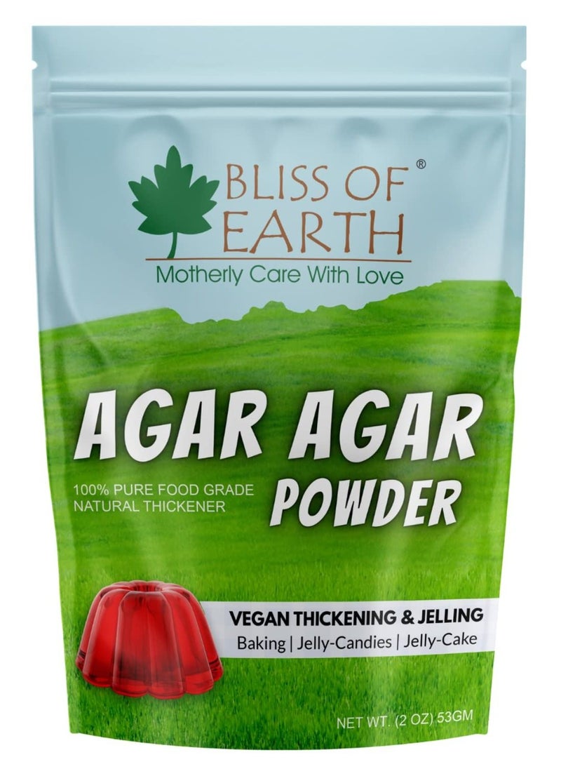 BLISS OF EARTH Bacteriological Grade Agar Agar Powder, 100% Food Grade Natural Thickener, Vegan China Grass, Gluten Free & Gelatin Substitute For Baking, Jelly & Candies, 53gm  - Image 1
