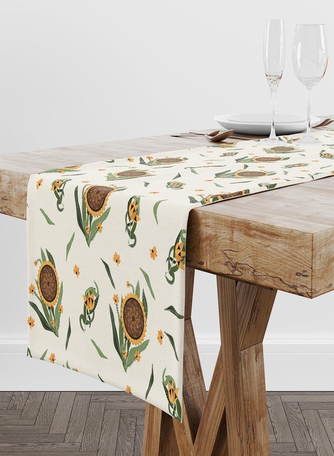 Astitva Cotton Table Runner - 13 x 45 Inches | Off White, Sunflower Print Dining Table Cloth | Elegant 4 Seater Runner for Home & Party Decoration - Image 3