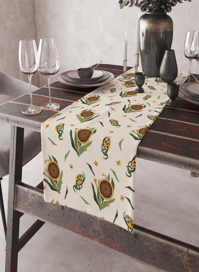 Astitva Cotton Table Runner - 13 x 45 Inches | Off White, Sunflower Print Dining Table Cloth | Elegant 4 Seater Runner for Home & Party Decoration - Image 4