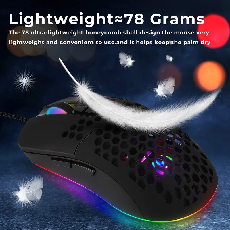 HXMJ Wired USB C Gaming Mice,Lightweight Honeycomb Shell,7200DPI,5 RGB Backlit for Apple MacBook,Tablets,Computer or Laptops with Type C Port - Image 3