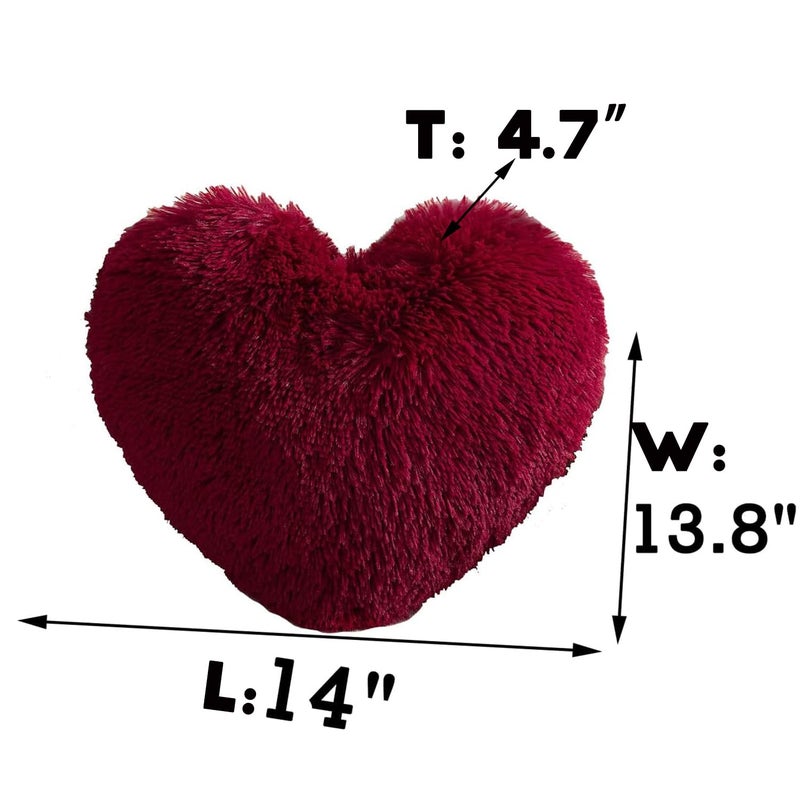 MorroMorn Fluffy Heart Throw Pillows, Shaggy Decorative Pillow for Sofa Couch Bed, Cute Room Decor Decorations for Women Girls Kids (Dark Red) - Image 2