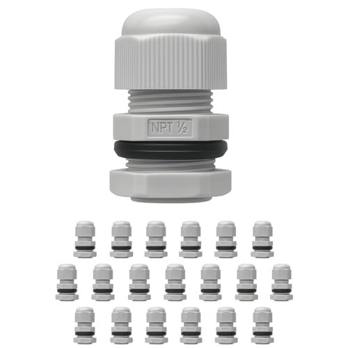 MGI SpeedWare Strain Relief Nylon Cord Grip Cable Glands, 20-Pack White (1/2" NPT) - Image 1