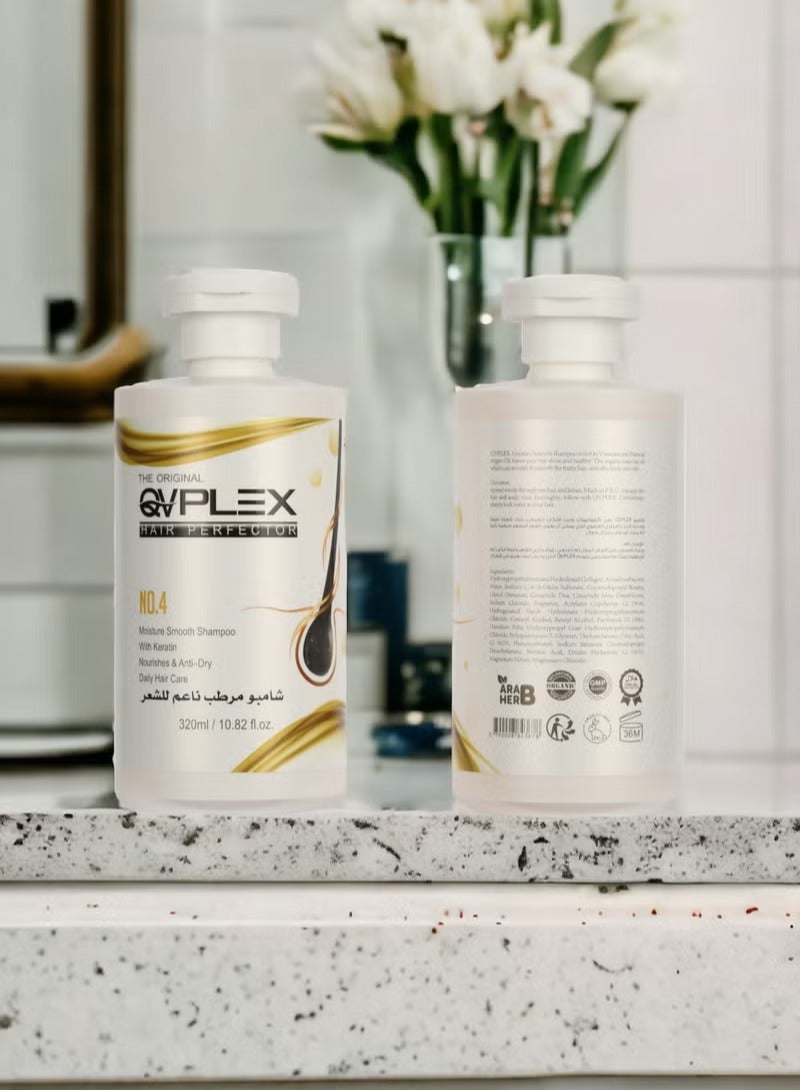 QVPLEX THE ORIGINAL HAIR PERFECTOR NO.4 Moisture Smooth Shampoo With Keratin Nourishes & Anti-Dry Daily Hair Care 320 ml / 10.82 fl.oz - Image 4