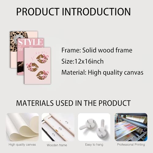 Shrandi 3 PCS Pink Leopard Canvas Wall Art Trendy Cheetah 8 Ball Bow Poster Prints Y2k Coquette Preppy Lucky Aesthetic Fashion Pictures Art for Girls Bedroom Dorm Living Room Apartment Decor 12*16In (Stretched Canvas On A Wooden Frame) - Image 4