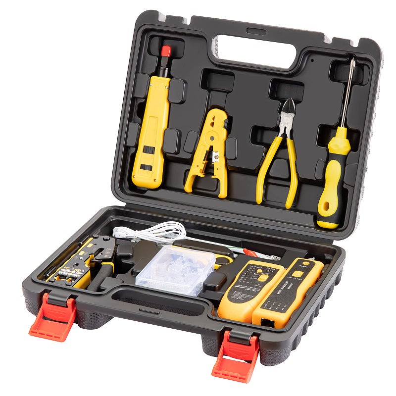 Gaobige Network Tool kit, RJ45 Crimp Tool kit Pass Through Crimper Cat6 Cat5 Cat5e Crimping Tool, Wire Tracker, 110/88 Punchdown Tool, Stripper, Cutter, Cat6 Pass Through Connectors - Image 1
