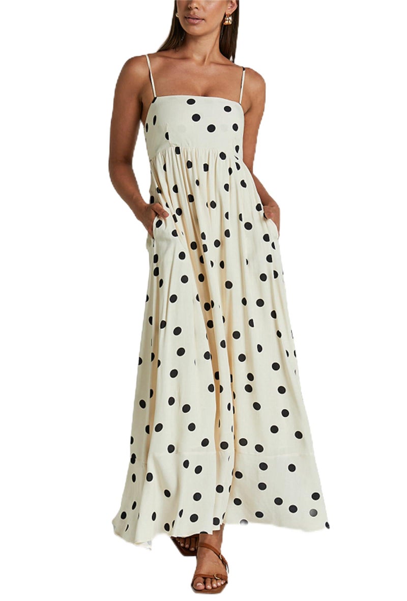 Yuemengxuan Boho Maxi Dresses for Women Spaghetti Strap Flowy Smocked Long Dress Casual Summer Vacation Beach Maxi Dress (Apricot #1C, S) - Image 1