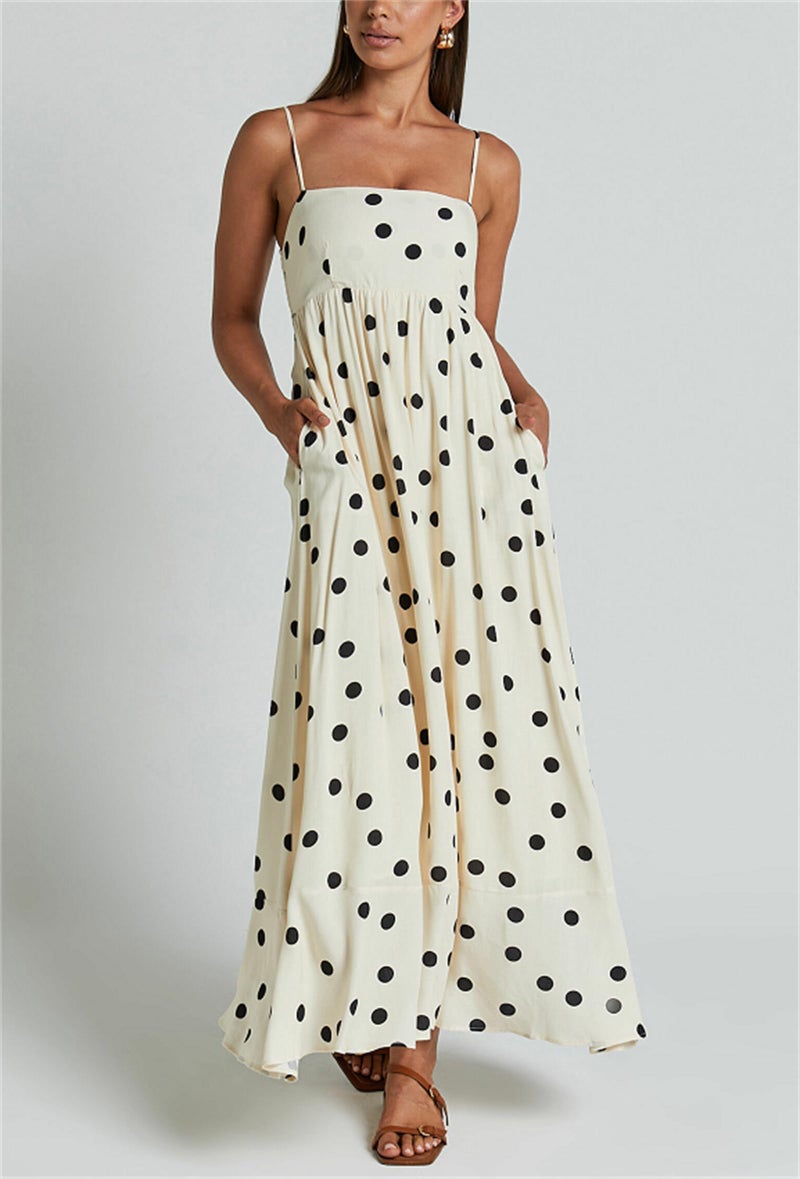 Yuemengxuan Boho Maxi Dresses for Women Spaghetti Strap Flowy Smocked Long Dress Casual Summer Vacation Beach Maxi Dress (Apricot #1C, S) - Image 3