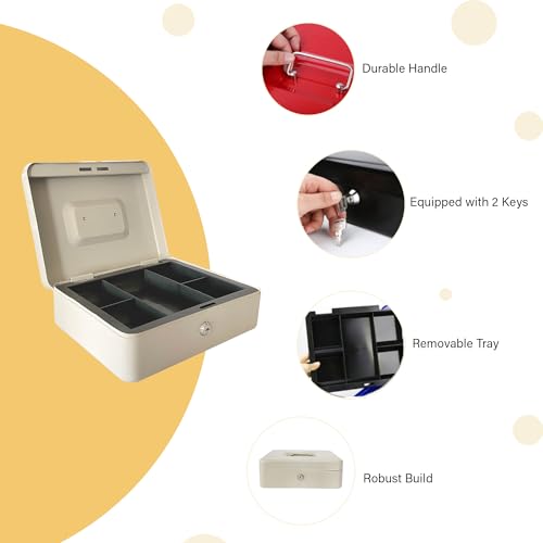 oddpod™ DL Metal Cash Box & Jewelry Safe Locker with Plastic Coin Tray & Key Lock - Large (Red) - Image 4