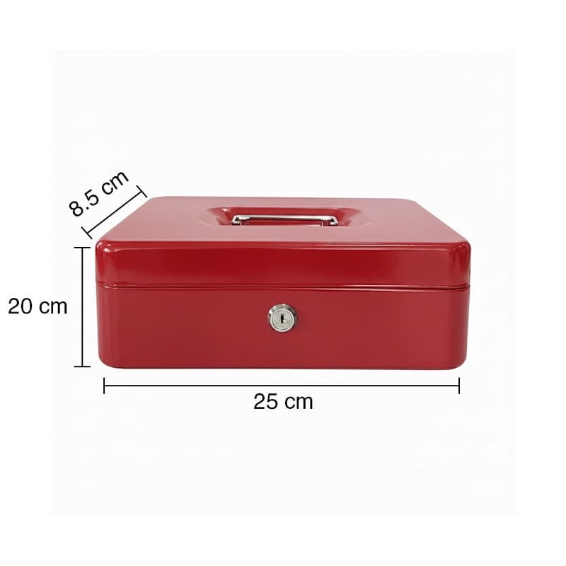 oddpod™ DL Metal Cash Box & Jewelry Safe Locker with Plastic Coin Tray & Key Lock - Large (Red) - Image 3