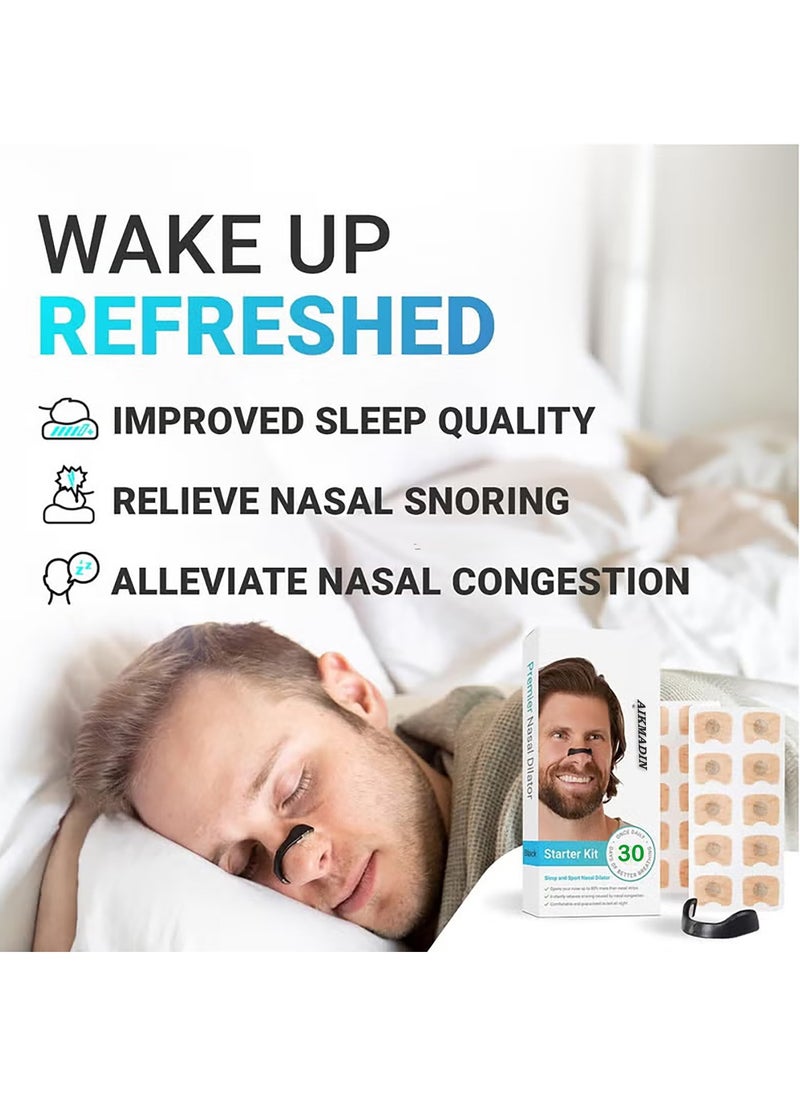 AIKMADIN - Anti-snoring nose patch Comfortable anti-snoring device (30 Count, Black) - Boost Oxygen Intake, Reduce Snoring, Improve Sleep Quality - Sweat Resistant, Skin Safe Nasal Strips - Extra Strength Snoring Solution - Image 1