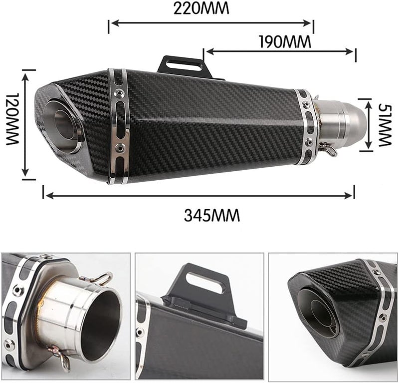 PACEWALKER 38-51mm Real Carbon Fiber Motorcycle Exhaust Muffler, Universal Motorbike Exhaust Muffler with Detachable DB Killer for Scooter, ATV, Street Bike, Yamaha, Suzuki (Real Carbon Fiber) - Image 3