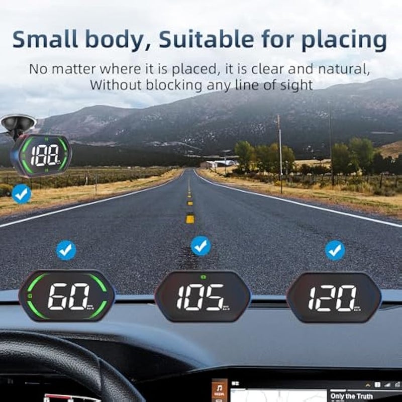 أنكوفو جهاز قياس السرعة العالمي الرقمي GPS HUD للسيارات - شاشة رأس جديدة 2025 مع MPH / KMH ، إنذار السرعة الزائدة ، تنبيه التعب ، خط LED كبير ، USB Plug & Play ، سطوع تلقائي - يناسب جميع المركبات (أخضر) - Image 5