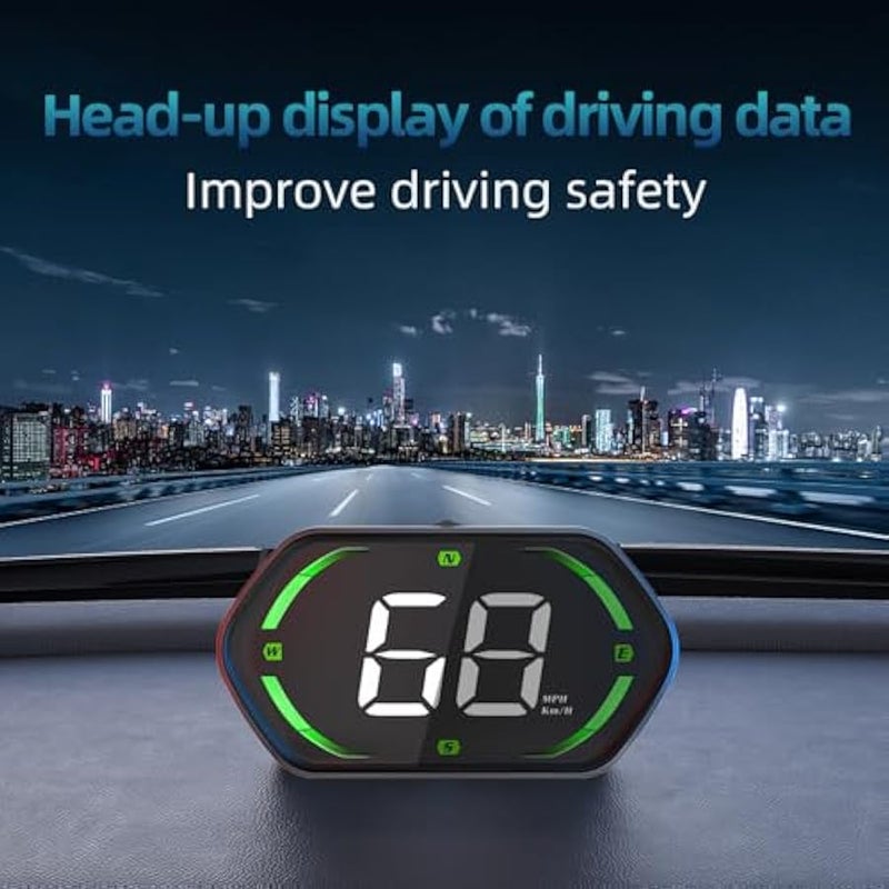 أنكوفو جهاز قياس السرعة العالمي الرقمي GPS HUD للسيارات - شاشة رأس جديدة 2025 مع MPH / KMH ، إنذار السرعة الزائدة ، تنبيه التعب ، خط LED كبير ، USB Plug & Play ، سطوع تلقائي - يناسب جميع المركبات (أخضر) - Image 3