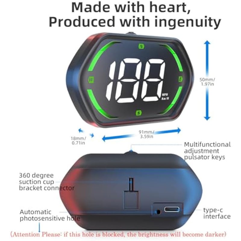 أنكوفو جهاز قياس السرعة العالمي الرقمي GPS HUD للسيارات - شاشة رأس جديدة 2025 مع MPH / KMH ، إنذار السرعة الزائدة ، تنبيه التعب ، خط LED كبير ، USB Plug & Play ، سطوع تلقائي - يناسب جميع المركبات (أخضر) - Image 2