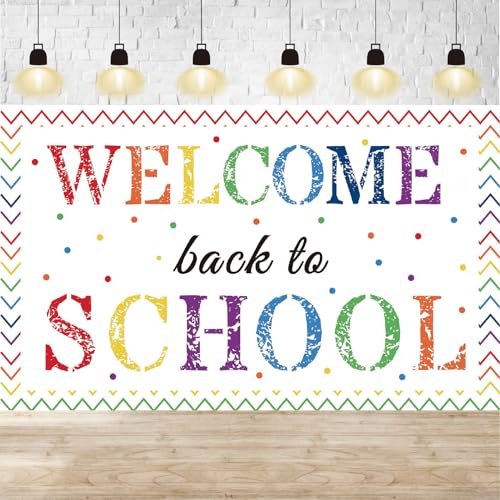ONANNA Welcome Back to School Banner Classroom Decorations - Large Colorful Welcome Back Banner Backdrop for Kindergarten Elementary Pre-School Middle High School First Day Decor Supplies, White - Image 1