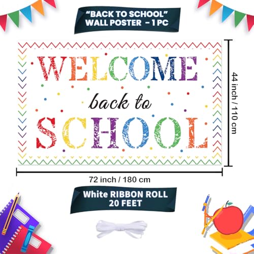 ONANNA Welcome Back to School Banner Classroom Decorations - Large Colorful Welcome Back Banner Backdrop for Kindergarten Elementary Pre-School Middle High School First Day Decor Supplies, White - Image 3