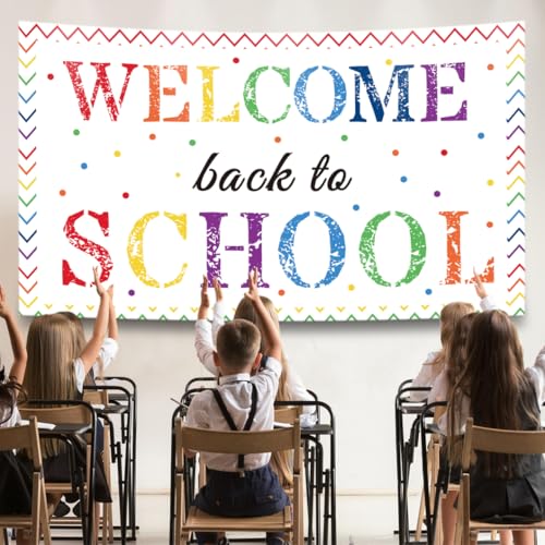 ONANNA Welcome Back to School Banner Classroom Decorations - Large Colorful Welcome Back Banner Backdrop for Kindergarten Elementary Pre-School Middle High School First Day Decor Supplies, White - Image 2