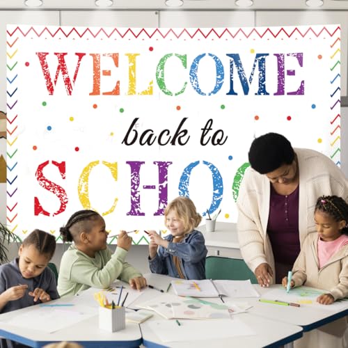 ONANNA Welcome Back to School Banner Classroom Decorations - Large Colorful Welcome Back Banner Backdrop for Kindergarten Elementary Pre-School Middle High School First Day Decor Supplies, White - Image 4