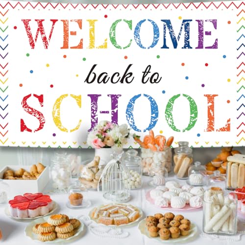 ONANNA Welcome Back to School Banner Classroom Decorations - Large Colorful Welcome Back Banner Backdrop for Kindergarten Elementary Pre-School Middle High School First Day Decor Supplies, White - Image 5
