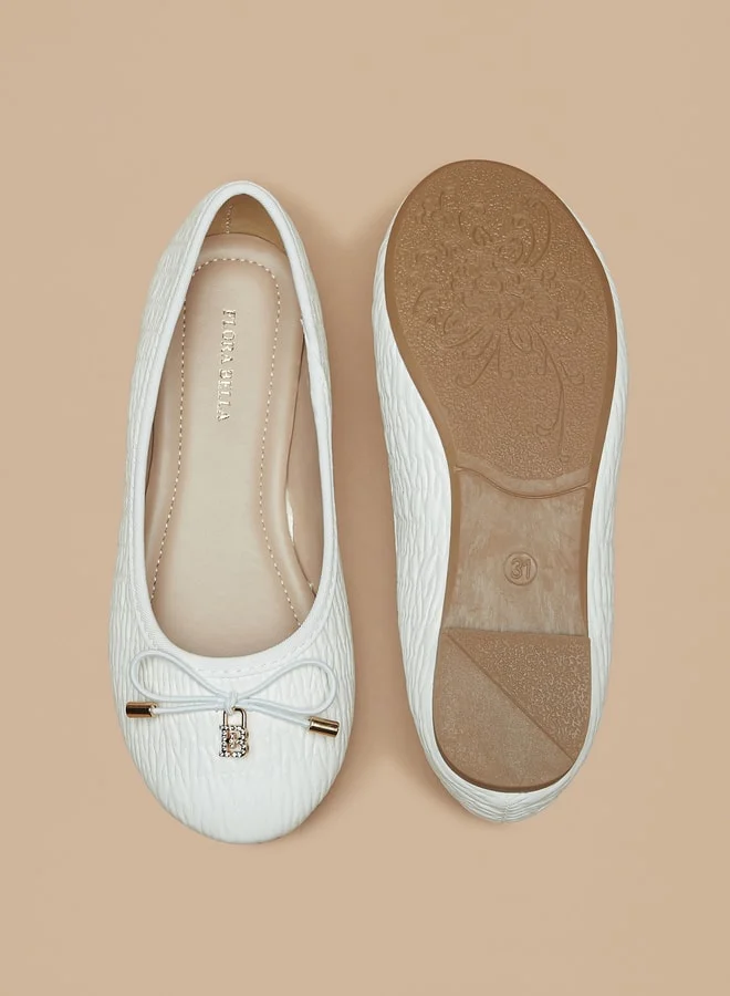 فلورا بيلا من شو إكسبرس Girls Textured Slip-On Ballerina Shoes With Bow Detail And Metal Accent