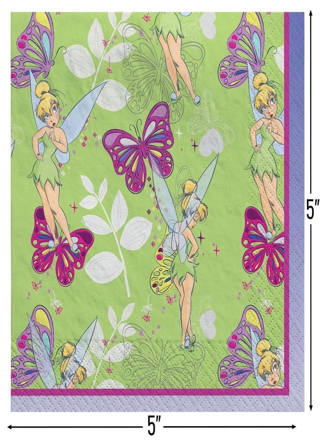 Amscan Multicolor Tinkerbell Beverage Paper Napkins (5" x 5") 16 Count - Premium Quality & Absorbent Napkins, Perfect For Themed Parties & Events - Image 2