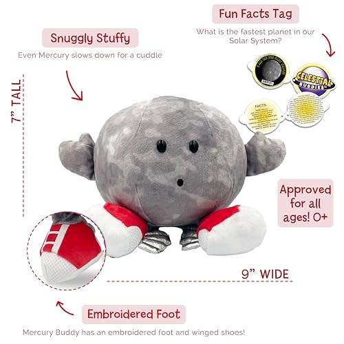 Celestial Buddies Mercury Buddy | 9" Soft Stuffed Plush, Embroidered Features, Fun Planet Facts Tag for Kids – STEM Learning, Educational Gift, Classroom & Homeschool Science Space Astronomy | 0+ - Image 2