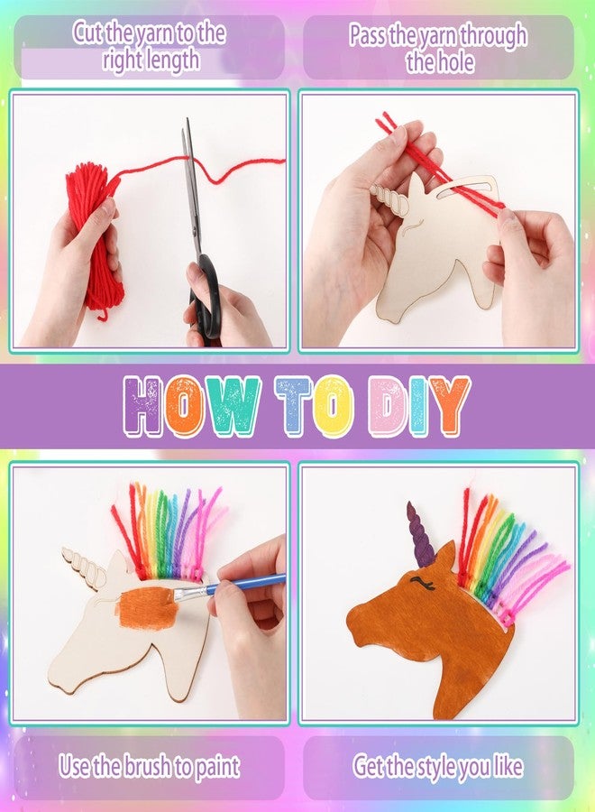 Geelin 24 Pcs Wooden Horse Craft Unfinished Wooden Cutouts Horse Painting Kit Unicorn Ornament DIY Cowboy Craft Gift Tags Paint You Own Horse for Art Activity Party Favors Home Decoration(Unicorn) - Image 3