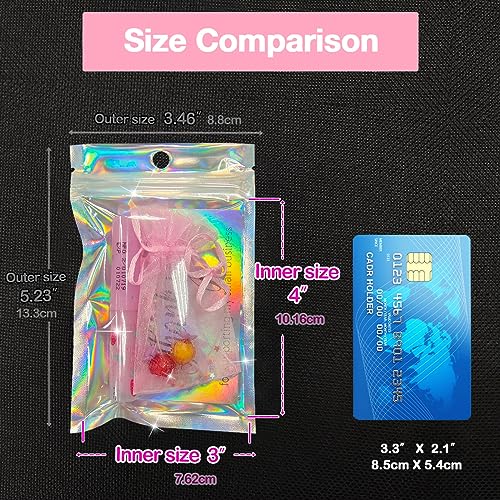 Trunple Resealable Foil Pouch Bag [100 PCS ] Great for Party Favor Food Storage (Holographic Color, 3 x 4 Inch) - Image 3