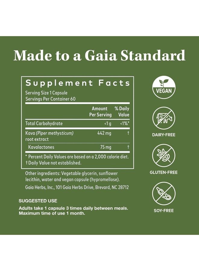 Gaia Herbs جذر الكافا - يساعد في الحفاظ على شعور بالهدوء الطبيعي والاسترخاء* خلال أوقات التوتر - مصنوع من أصناف الكافا النبيلة - 60 كبسولة سائلة نباتية (إمداد لمدة 20 يوم) - Image 2
