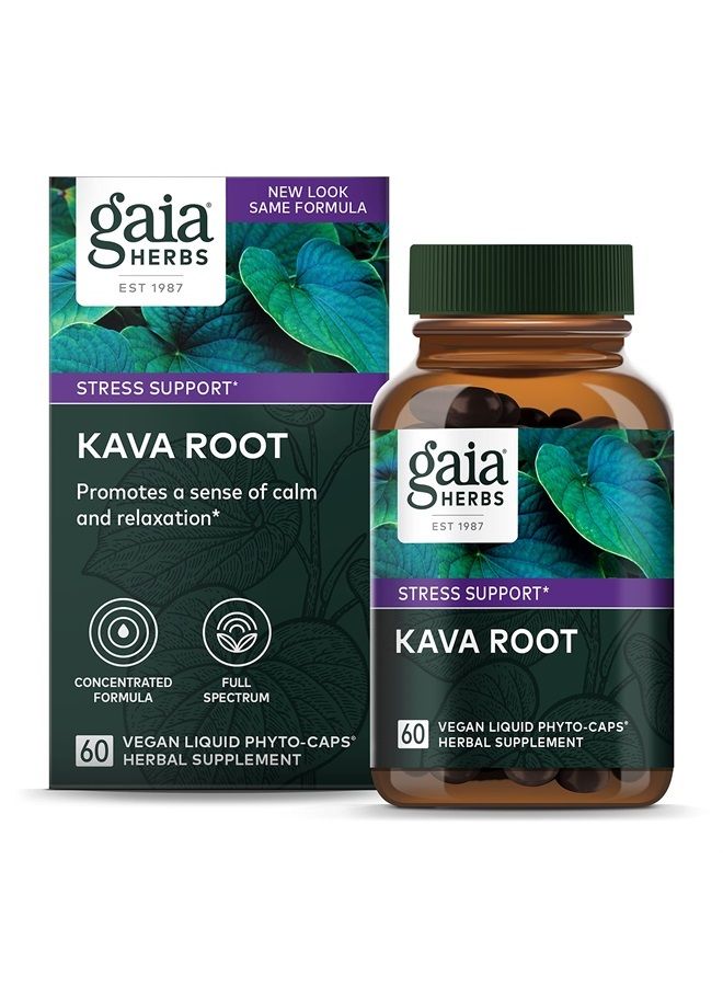 Gaia Herbs جذر الكافا - يساعد في الحفاظ على شعور بالهدوء الطبيعي والاسترخاء* خلال أوقات التوتر - مصنوع من أصناف الكافا النبيلة - 60 كبسولة سائلة نباتية (إمداد لمدة 20 يوم) - Image 1
