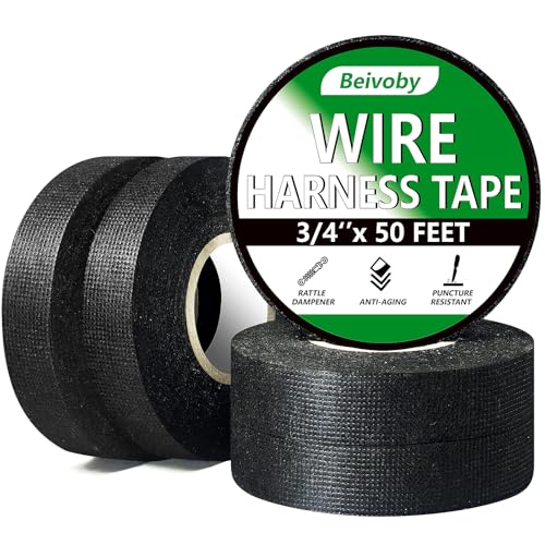 BEIVOBY 5 Rolls High Temp Wire Harness Tape (250FT Total) – OEM-Grade Automotive Cloth Fabric Tape for Engine Wiring Loom, Electrical Cable Protection & Noise Damping - 3/4 in x 50 ft - Image 1