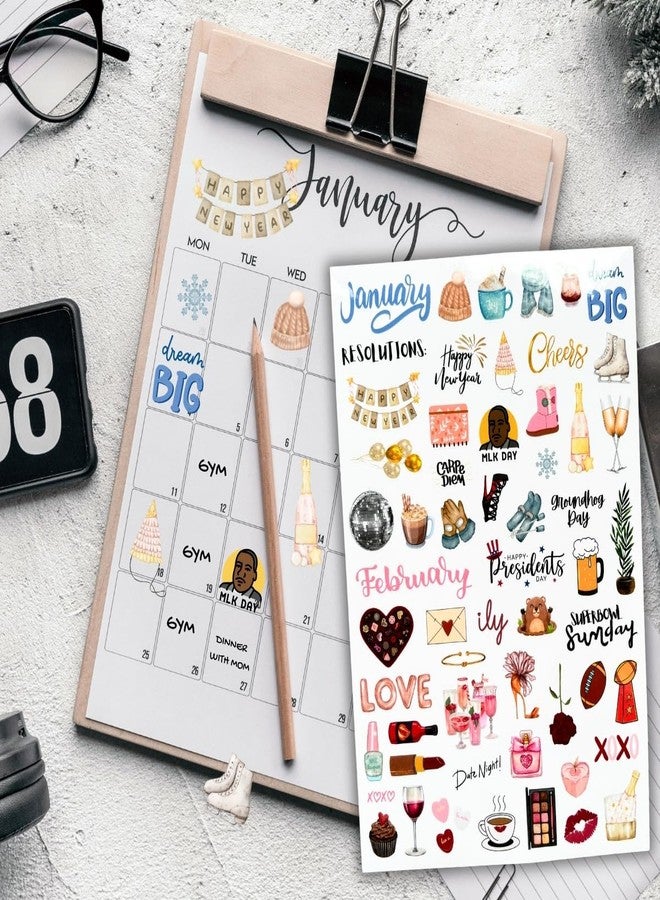 ملصقات تقويم العطلات السعيدة لعام 2025 من TriluckyDeco للمخططات النسائية - أجندة شهرية موسمية، دفتر قصاصات، دفتر يوميات، لوازم حرفية، زينة دفتر قصاصات بتصميم جمالي عتيق - Image 2