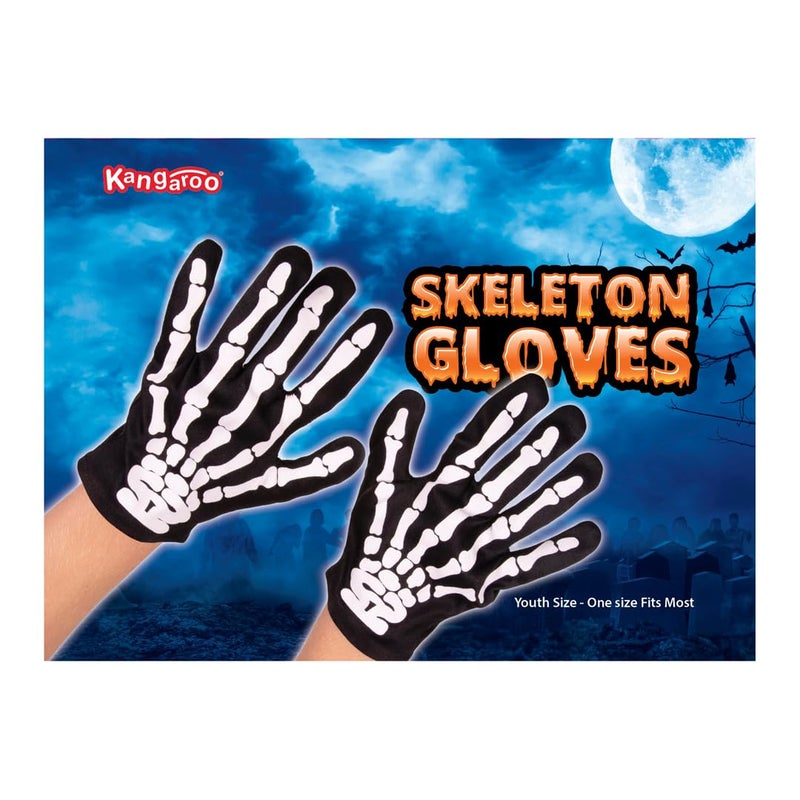 Kangaroo Skeleton Gloves, Skeleton Gloves Men, Reaper Gloves, Bone Gloves, Scary Halloween Costumes Skeleton Gloves, Stretchable Kids Halloween Skull Gloves, White Printed Skeleton Bones Black Gloves - Image 2