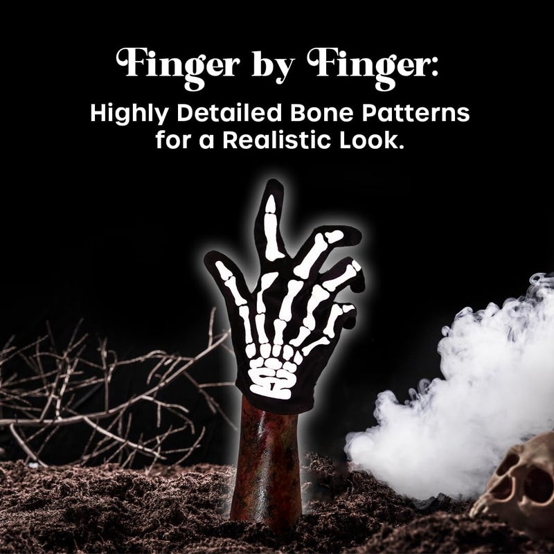 Kangaroo Skeleton Gloves, Skeleton Gloves Men, Reaper Gloves, Bone Gloves, Scary Halloween Costumes Skeleton Gloves, Stretchable Kids Halloween Skull Gloves, White Printed Skeleton Bones Black Gloves - Image 5