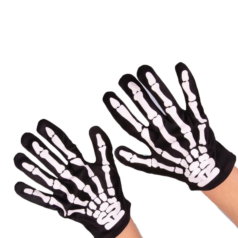 Kangaroo Skeleton Gloves, Skeleton Gloves Men, Reaper Gloves, Bone Gloves, Scary Halloween Costumes Skeleton Gloves, Stretchable Kids Halloween Skull Gloves, White Printed Skeleton Bones Black Gloves - Image 1