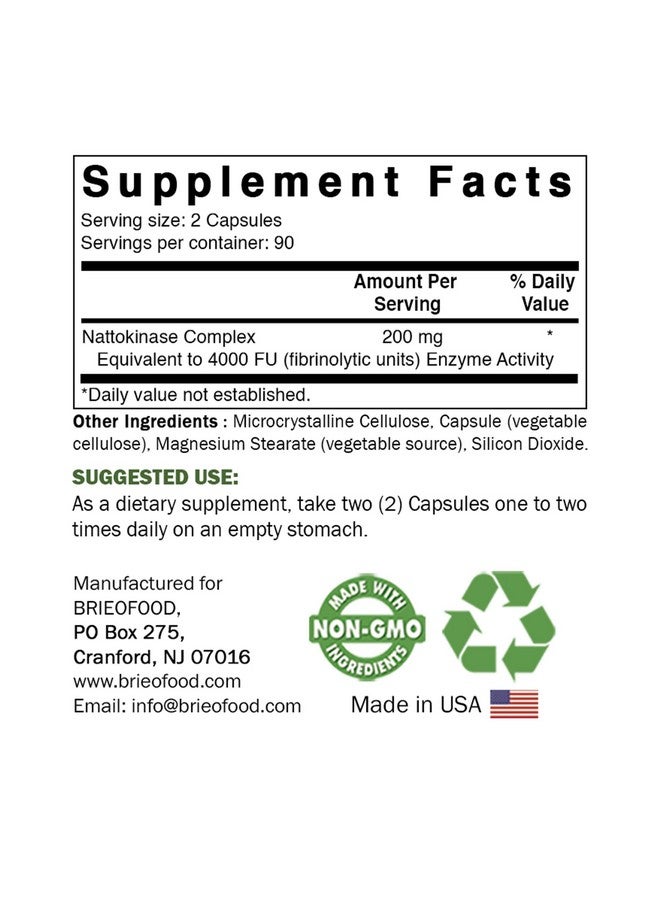 Brieofood Nattkinase 4000 Fu (Fibrinolytic Unit) Per Serving 180 Capsules Circulatory Health Support - Image 3