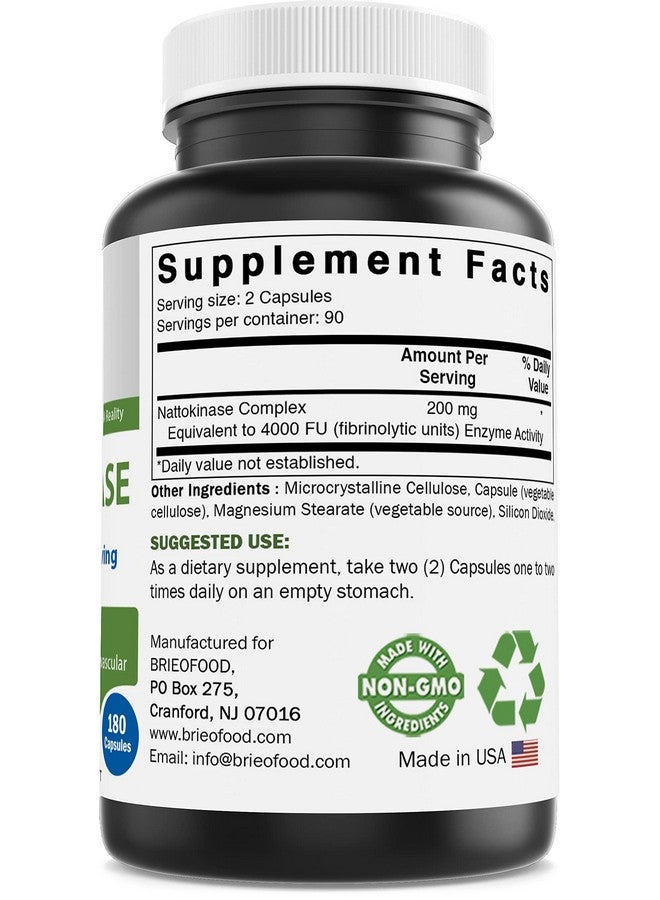 Brieofood Nattkinase 4000 Fu (Fibrinolytic Unit) Per Serving 180 Capsules Circulatory Health Support - Image 4