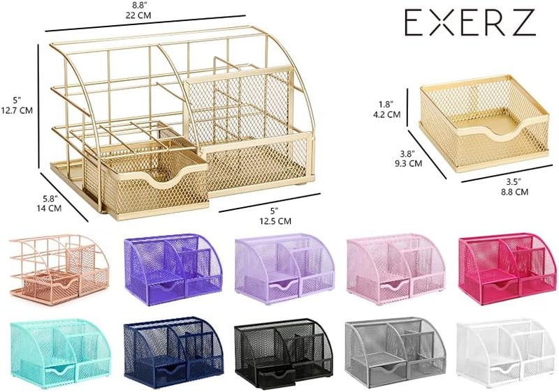 Exerz Desk Organiser/Mesh Desk Tidy Caddy/Pen Holder/Multifunctional Organiser With 7 Compartments (Golden) - Image 3