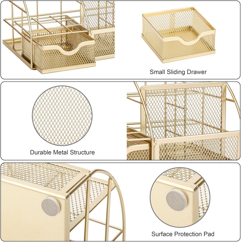Exerz Desk Organiser/Mesh Desk Tidy Caddy/Pen Holder/Multifunctional Organiser With 7 Compartments (Golden) - Image 4